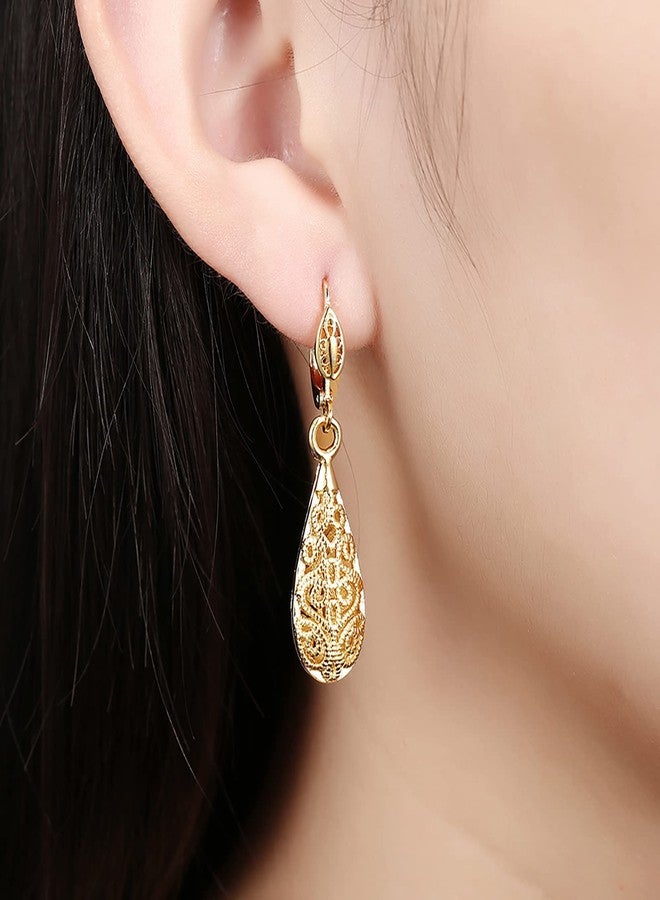 WSKFLY Golden Dangle Earrings for Women, 18K Gold Plated Waterdrop Cutout Drop Earrings (Gold) - Image 5